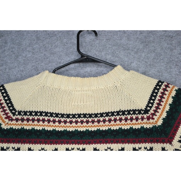 Vintage Tommy Hilfiger Sweater Mens L Ivory Cable Knit Cotton Crewneck Snowflake - Picture 11 of 14